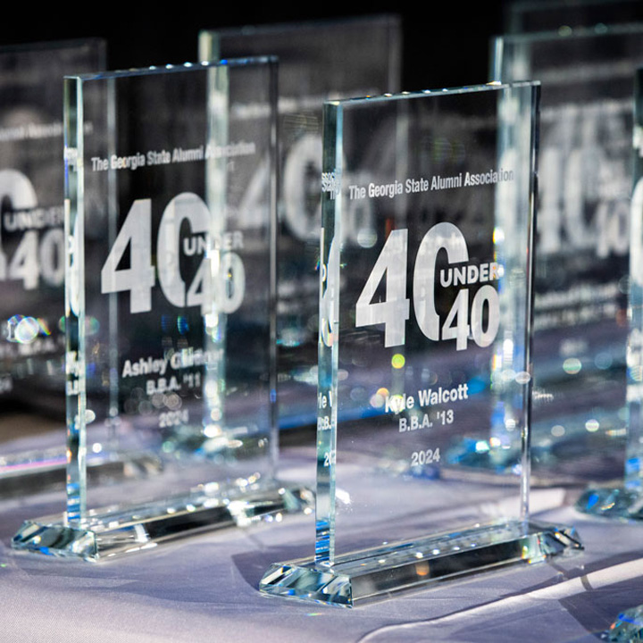 Glass awards showing 40u40 logo